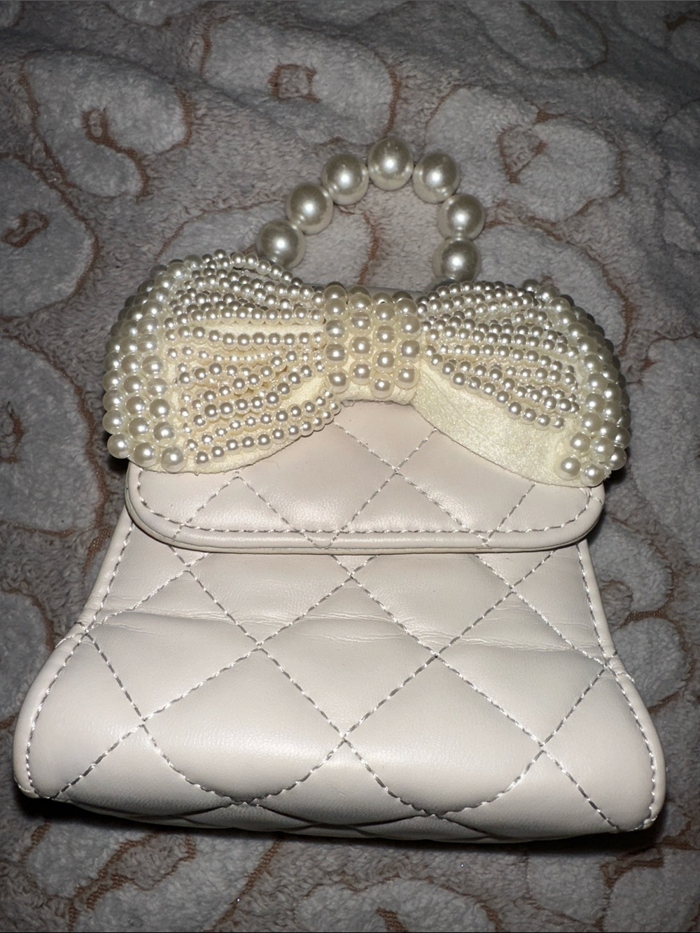 Pearl-Trim Quilted Cream Top-Handle Bag